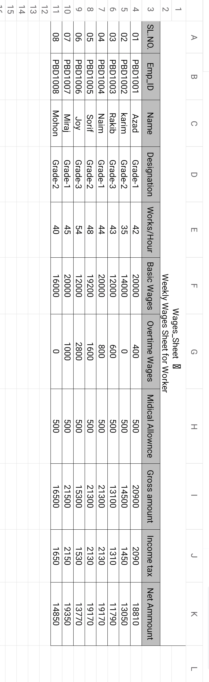 Wage Sheet Work